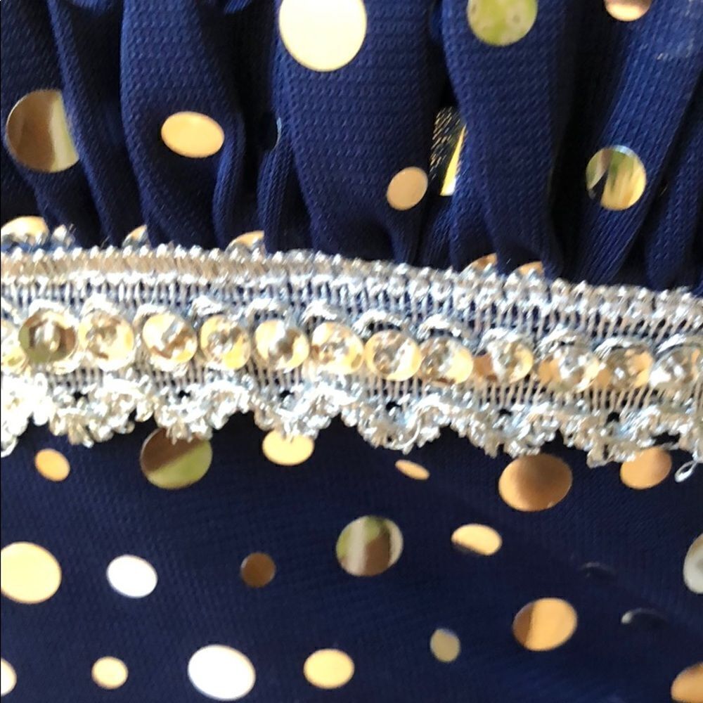 Juniors Navy Blue Silver Polka Dot Evening Dress - Picture 3 of 6